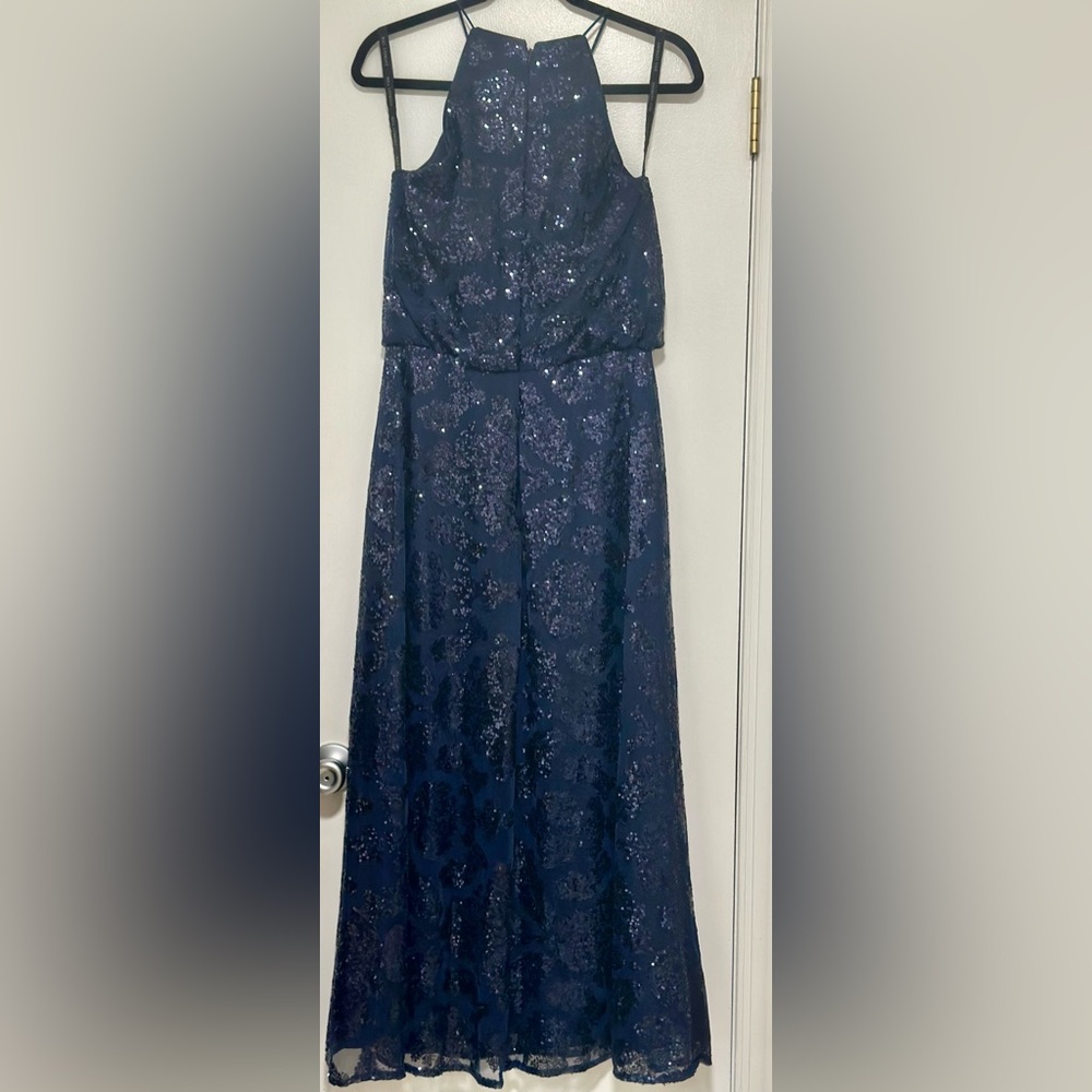 Bill Levkoff Elegant Long Dress in Blue with Sequins Size 10 NWT!